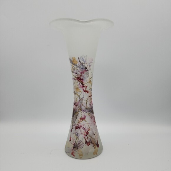 Euroglass Mouth Blown Glass Vase Satin Multi-Colored Splatter Design Romania - Picture 1 of 16